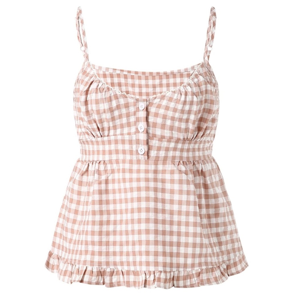 Forever 21 Tan and White Gingham Tank Top